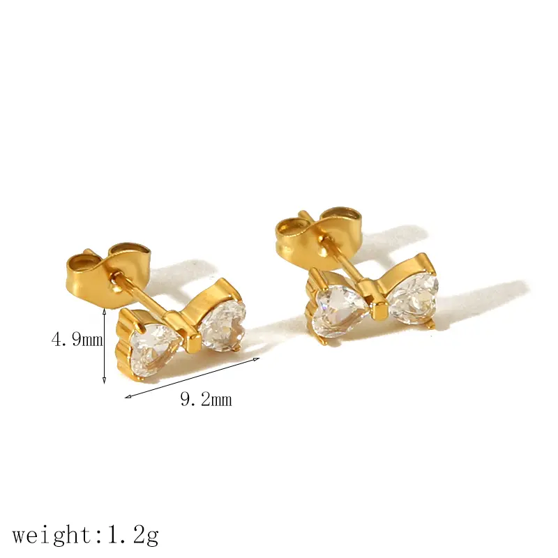 1 paar zoet simple style strik vorm roestvrij staal 18K goud vergulde strass dames oorknopjes h5 Afbeelding2